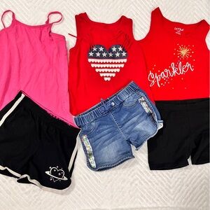 Girls Tank tops shorts bundle size small‎ red denim black